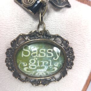 Sassy Girl Boho Western Charm Necklace 28” Bronze Tone Statement Jewelry